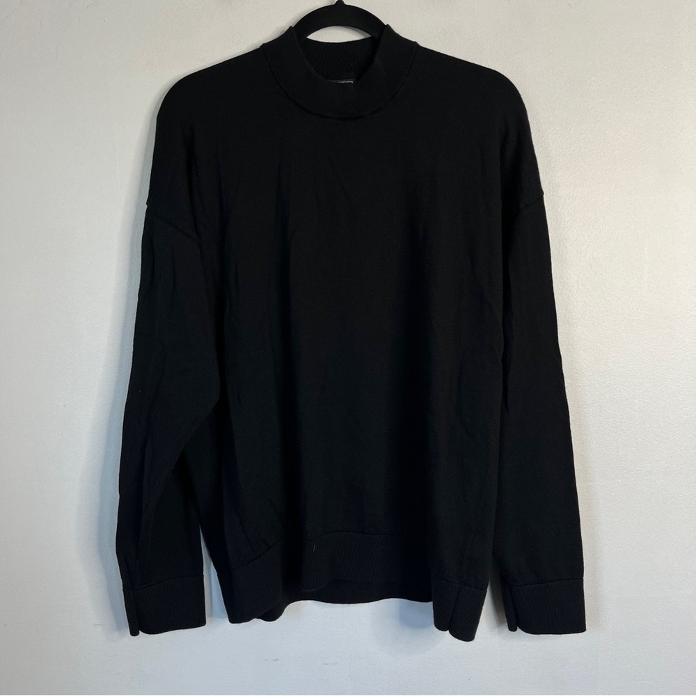 GAP Merino Mockneck Sweater Solid Black Wool Machine Washable Men's Large